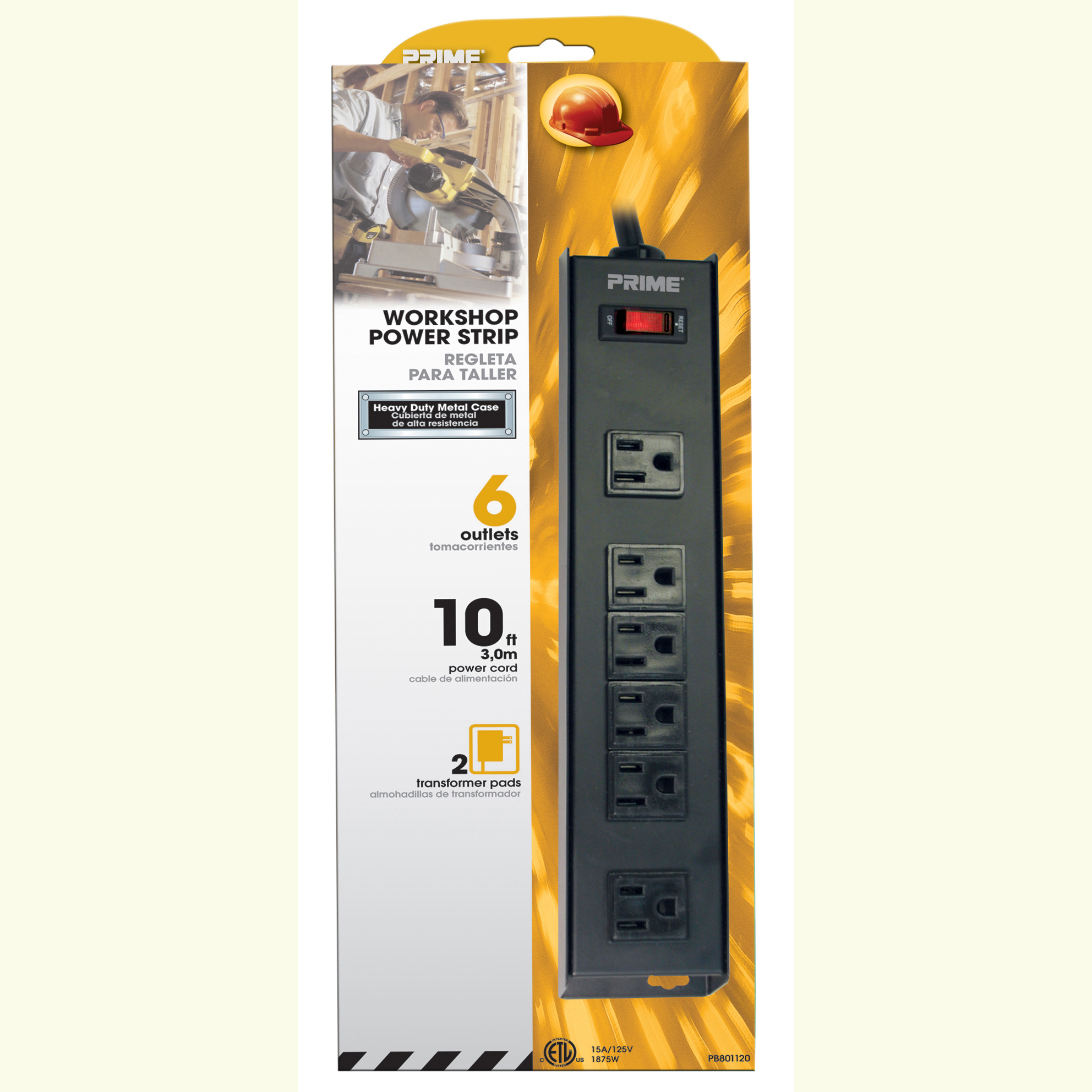 Prime PB801120 6-Outlet (4+2) Metal Power Strip