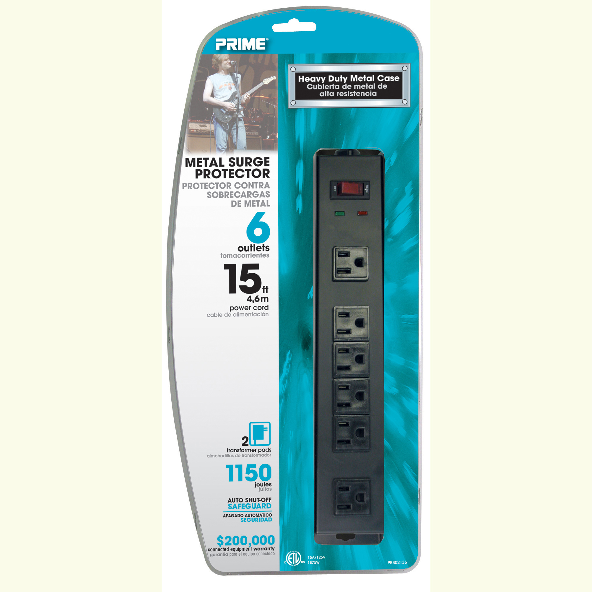 Prime PB802135 6-Outlet Metal Surge Protector