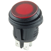 NTE 54-206W SWITCH ROUND WATERPROOF ILLUMINATED ROCKER DPST 16A ON-NONE-OFF RED 12V