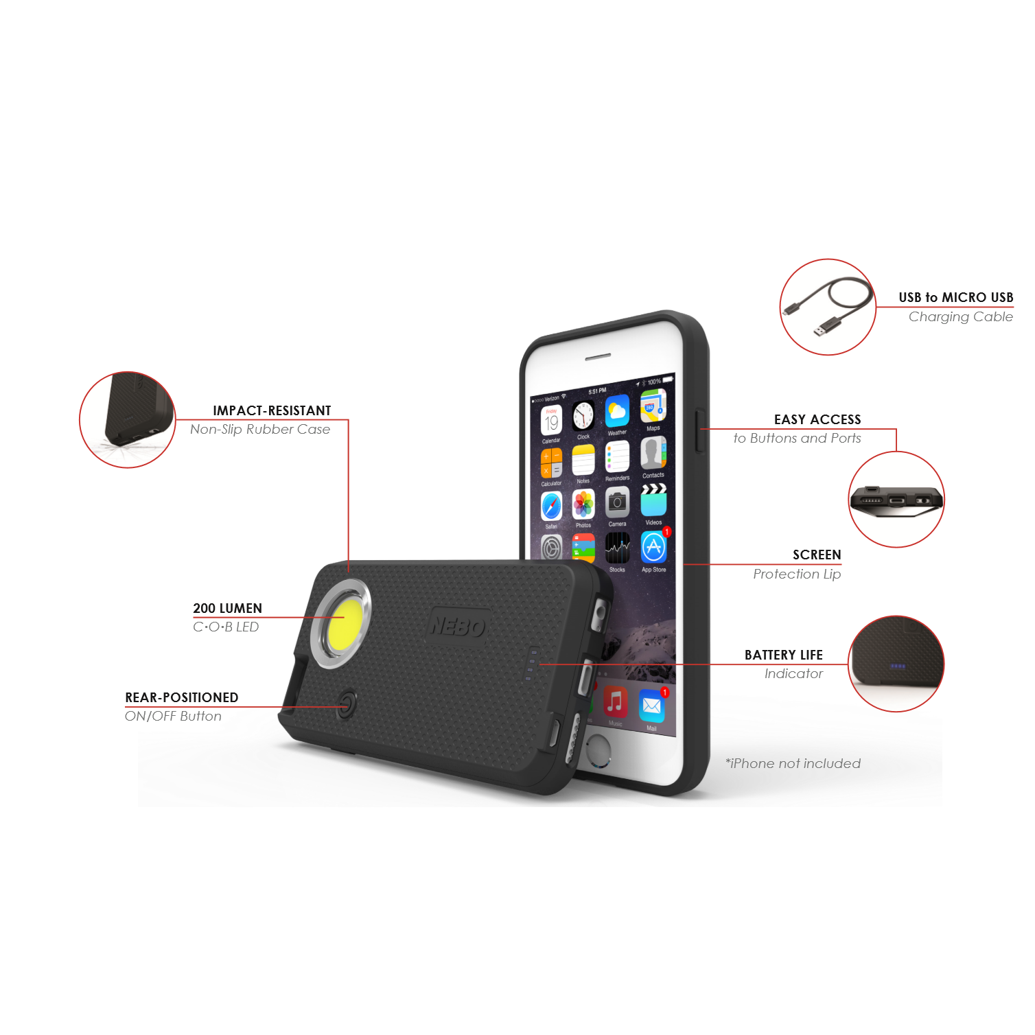 NEBO 6347 CaseBrite iPhone 6/6S Case with LED Flashlight Kiesub