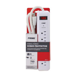 Prime PB802124 Surge Protector 6 Outlet 750J, 3ft Cord