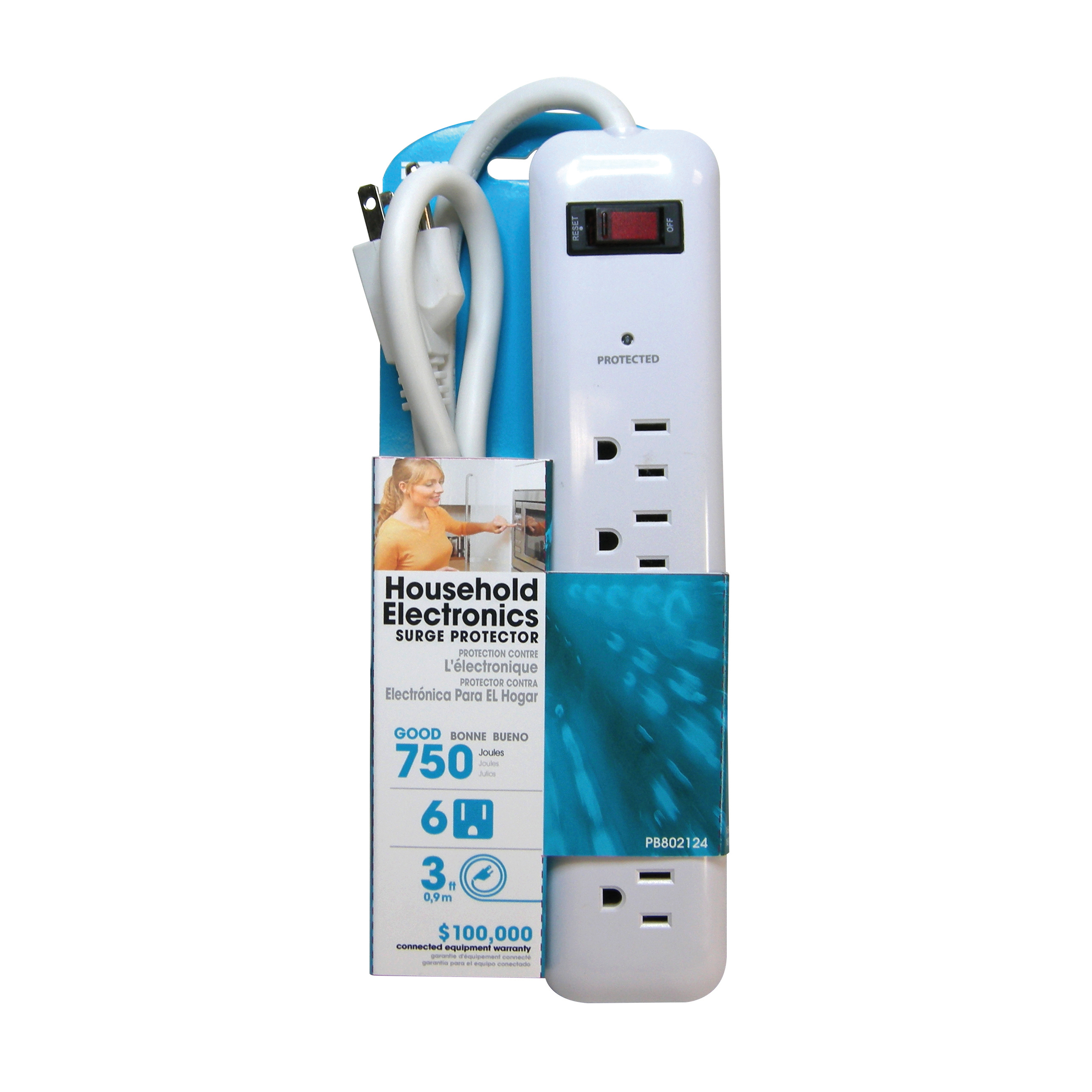 thumbnail image 2 of 6 Outlet Surge Protector Power Tap - 3ft Cord, 90J, 15A, UL Listed - Uninex 260739 2 of 4