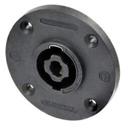 Neutrik NL4MPRXX 4 Pole Chassis Connector, Black Round G-Size Flange, Countersunk Thru Holes, 3/16" Flat Tabs