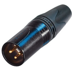 Neutrik NC3MXX-14-B-D 3 Pole Male Cable Connector, 8mm - 10mm Cable O.D., Black Metal Housing, Gold Contacts
