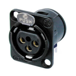 Neutrik NC3FD-H-B 3 Pole Female Receptacle, Horizontal PCB Mount, Black Metal Housing, Silver Contacts