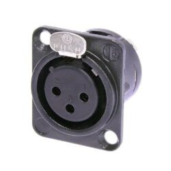 Neutrik NC3FD-L-B-1 3 Pole Female Receptacle, Solder Cups, Black Metal Housing, Gold Contacts