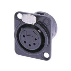 Neutrik NC5FD-L-B-1 5 Pole Female Receptacle, Solder Cups, Black Metal Housing, Gold Contacts