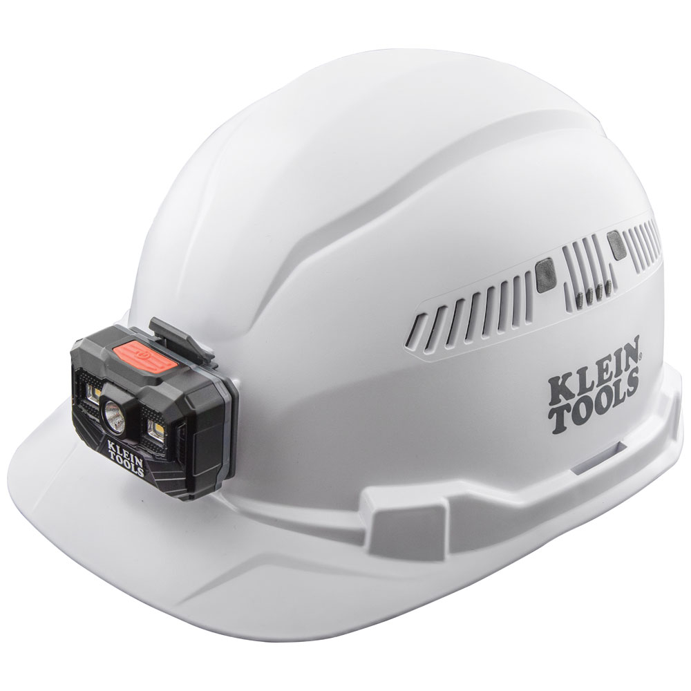 Klein Tools 60113RL Hard Hat, Vented, Cap Style with Rechargeable Headlamp, White