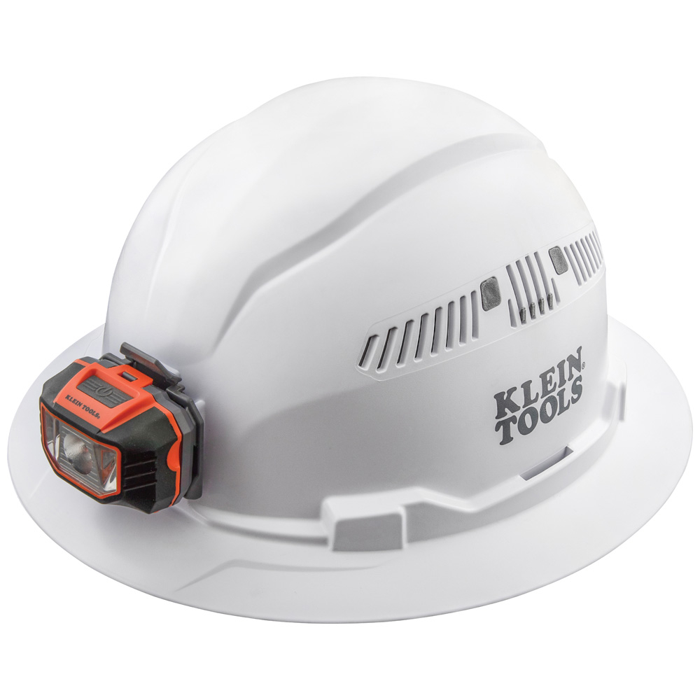 Klein Tools 60407 Hard Hat, Vented, Full Brim with Headlamp, White