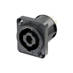 Neutrik NL4MPXX 4 Pole Chassis Connector, Black D-Size Flange, Countersunk Thru Holes, 3/16" Flat Tabs