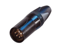 NC5MXX-B 5 pole male cable connector with black metal housing and gold contacts.