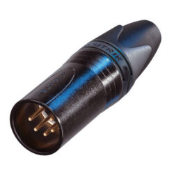 NC5MXX-B 5 pole male cable connector with black metal housing and gold contacts.