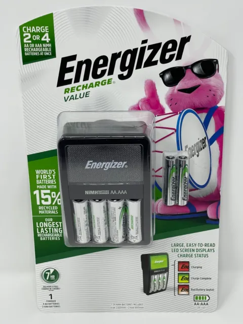 Energizer Rechargeable AA and AAA Battery Charger (Recharge Value) with 4 AA  NiMH Rechargeable Batteries 