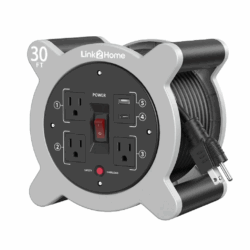 LINK3HOME 30 foot Cord Reel with 3 Outlets, USB A/C