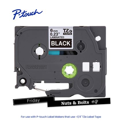 Brother TZE315G P-touch White Print on Black Laminated Label Tape