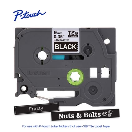 Brother TZE325G P-touch White Print on Black Laminated Label Tape