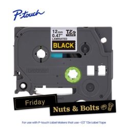 Brother TZE334G P-touch Gold Print on Black Laminated Label Tape