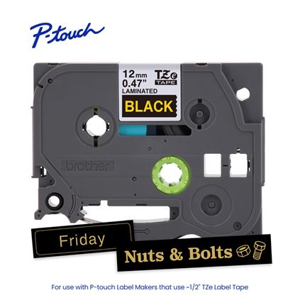 Brother TZE334G P-touch Gold Print on Black Laminated Label Tape