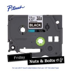 Brother TZE335G P-touch White Print on Black Laminated Label Tape