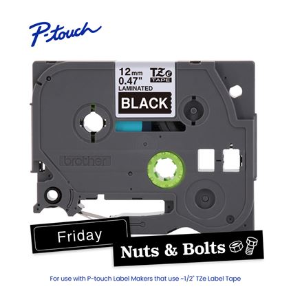 Brother TZE335G P-touch White Print on Black Laminated Label Tape