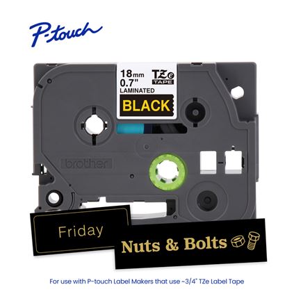 Brother TZE344 P-touch Gold Print on Black Laminated Label Tape