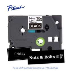 Brother TZE355G P-touch White Print on Black Laminated Label Tape