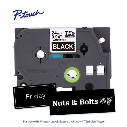 Brother TZE355G P-touch White Print on Black Laminated Label Tape