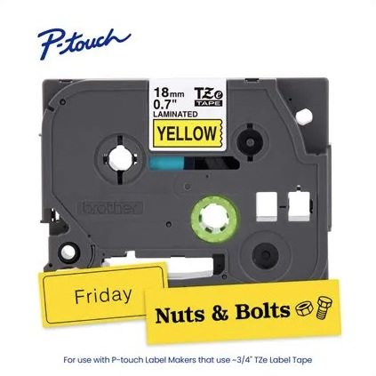 Brother TZE641G P-touch Black Print on Yellow Laminated Label Tape