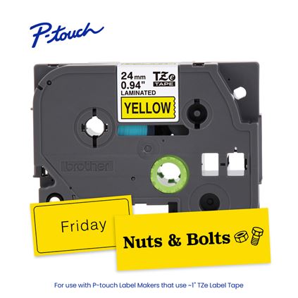 Brother TZE651G P-touch Black Print on Yellow Laminated Label Tape