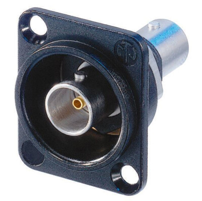 Neutrik NBB75DFIB-P Isolated BNC Chassis Connector, Feedthrough In Black D-Shape Housing, Protruding Version