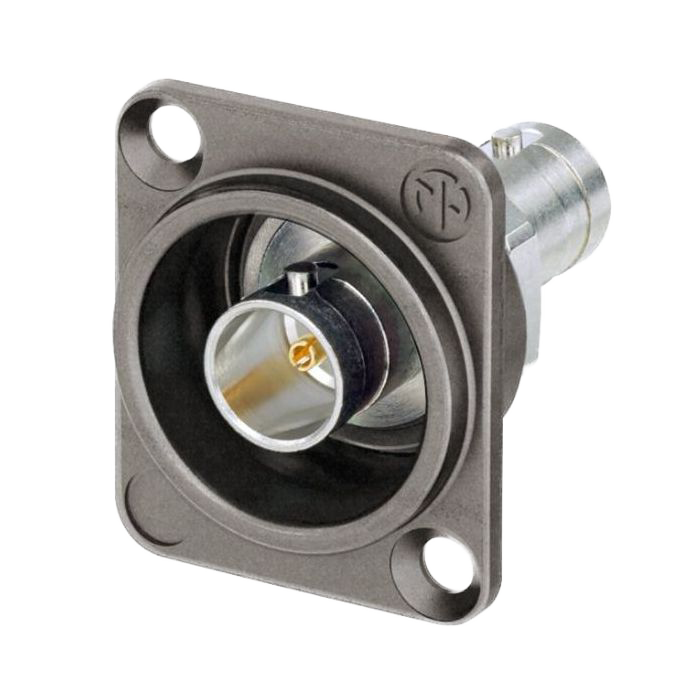 Neutrik NBB75DFIX Isolated UHD BNC Chassis Connector, Feedthrough In Antraloy Plated D-Shape Housing