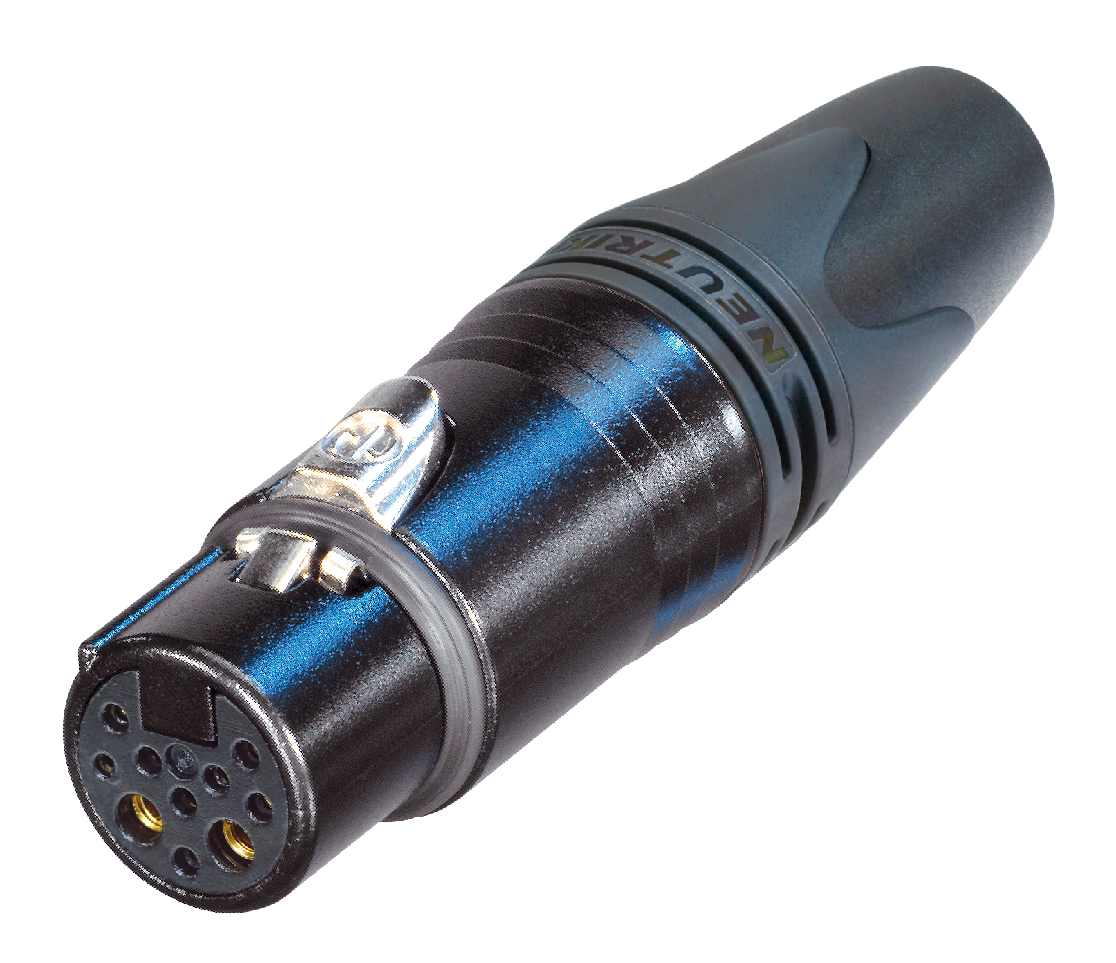 Neutrik NC10FXX-14-B 8 + 2 Pole Female XLR Connector, Black Chrome Metal Housing, Secure Locking, Chuck Type Strain Relief