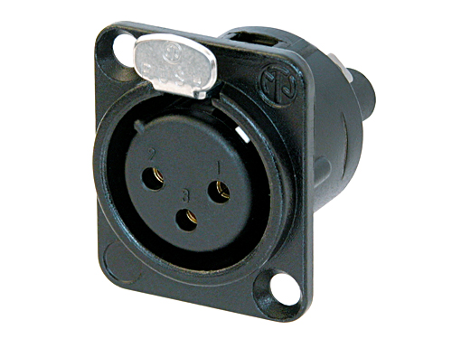Neutrik NC3FD-S-1-B 3 Pole Female Receptacle, D-Size Metal Body, Screw Terminals, Black Metal Housing, Gold Contacts, Ul Recognized Component