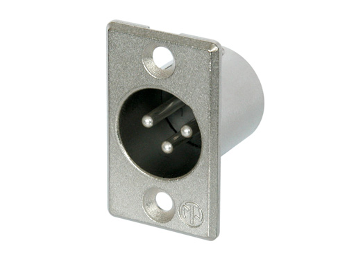 Neutrik NC3MP 3 Pole Male Receptacle, Solder Contacts, Nickel Housing, Silver Contacts