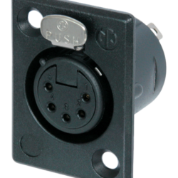 Neutrik NC5FP-B-1 5 Pole Female Receptacle, Solder Contacts, Black Metal Housing, Gold Contacts