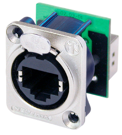Neutrik NE8FDP RJ45 Feedthrough Receptacle, D-Shape Metal Flange With Latch Lock, Mounting Screws Included