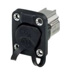 Neutrik NE8FDX-P6-W D-Shape CAT6A Panel Connector, Shielded, Feedthrough, Rubber Sealing, IP65 When Mated, Black Housing
