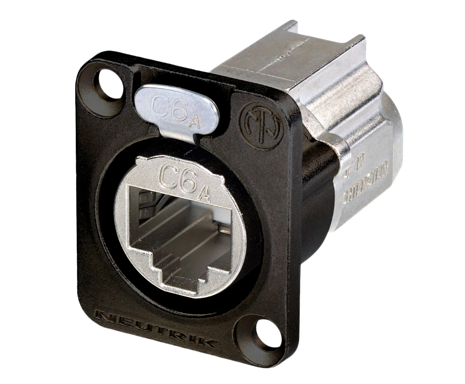 Neutrik NE8FDX-Y6-B D-Shape CAT6A Panel Connector, Shielded, IDC Termination, Black Housing