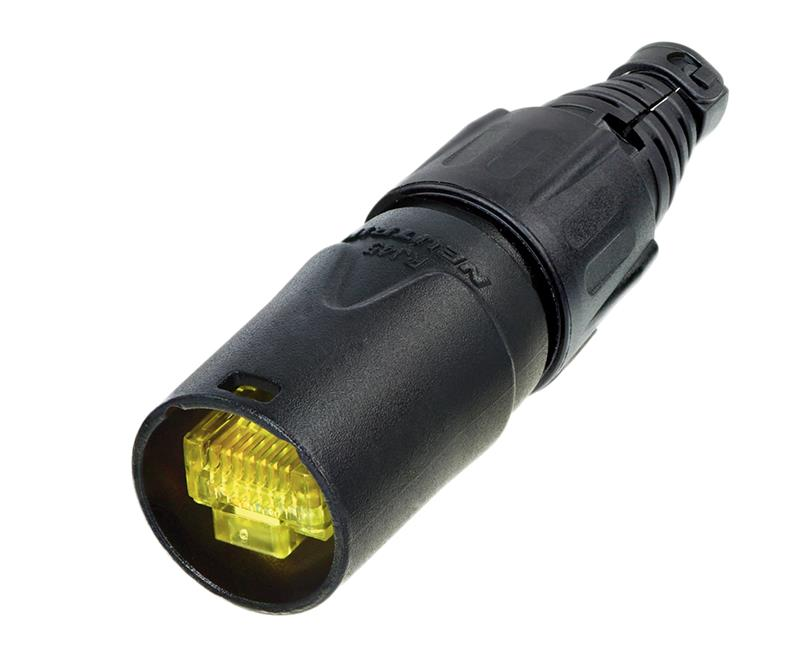 Neutrik NE8MX-B RJ45 Cable Connector Carrier For Pre-Assembled RJ45 Plugs, Black Chromium Shell, Bushing And Boot