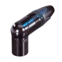 Neutrik NC3MRX-B 3 Pole Right Angle Male Cable Connector, Black Metal Housing, Gold Contacts