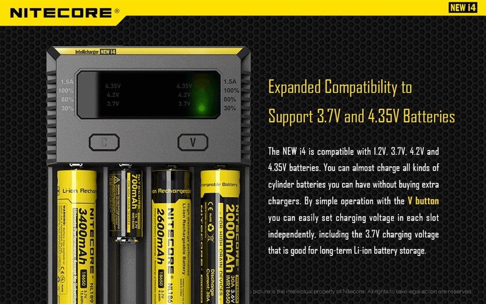 NiteCore I4 4 Channel Universal Charger, for 18650, 16340 etc