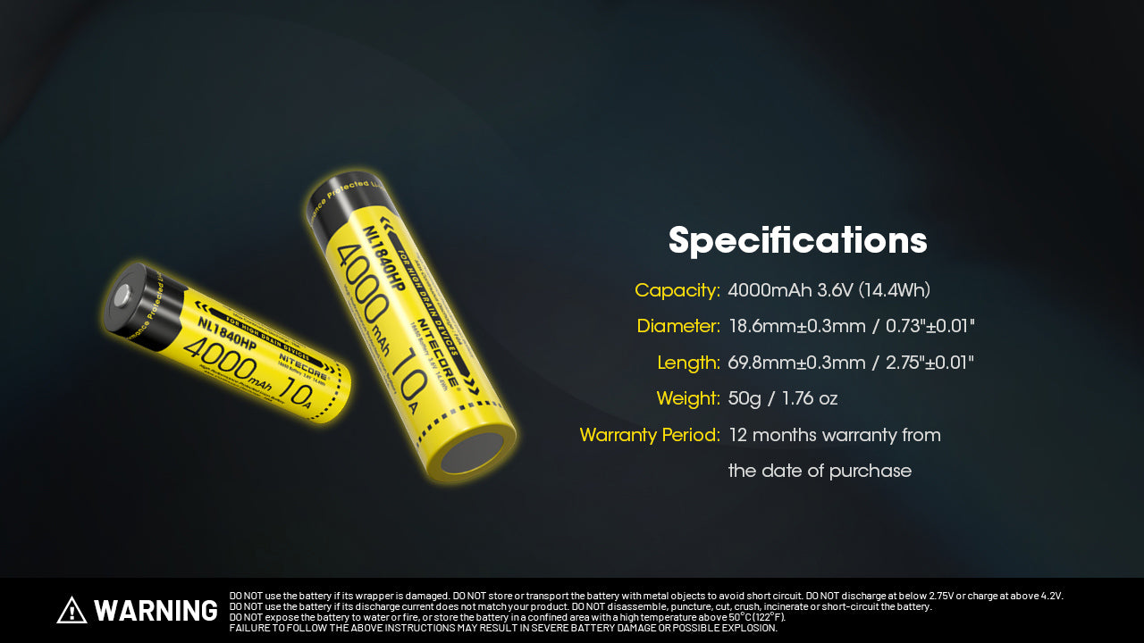Nitecore NL1840HP 4000mAh Rechargeable 18650 Battery