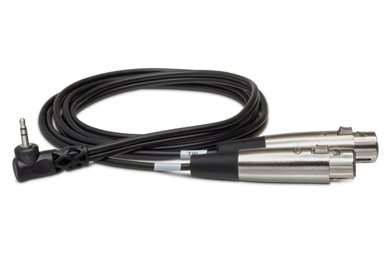 Hosa CYX-405F Camcorder Microphone Cable, Dual XLR3F to Right-angle 3.5 mm TRS, 5 ft