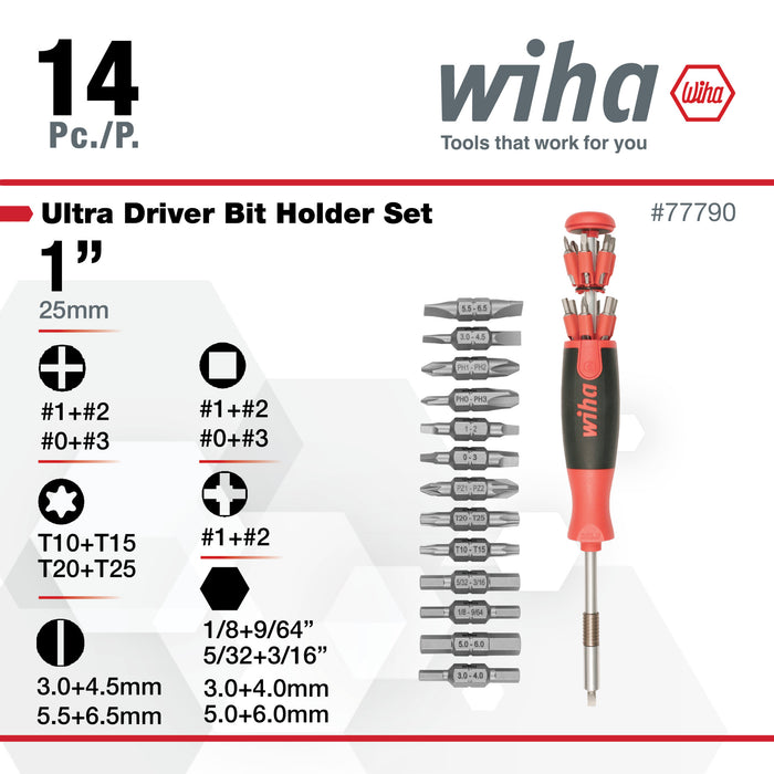 Wiha 77790 14 Piece Ultra Driver 26-in-1 Tradesman Bit Holder Set - Image 3