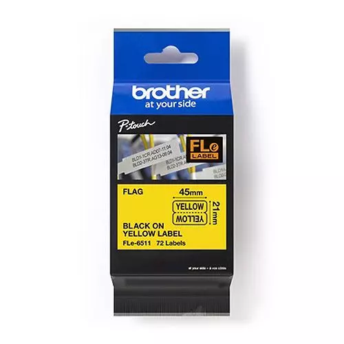 Brother FLe-6511 Flag Label, BLACK on YELLOW, .82''x1.7''