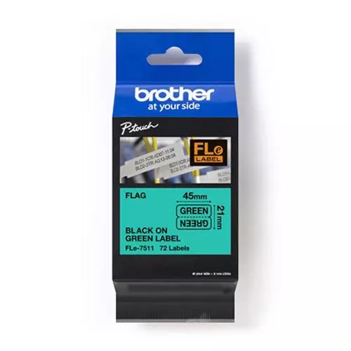 Brother FLe-7511 Flag Label, BLACK on GREEN, .82''x1.7''