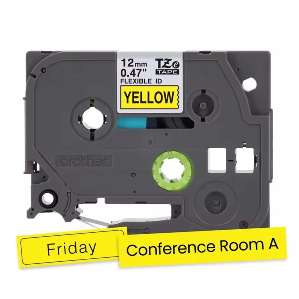 Brother TZeFX631 P-Touch Tape, BLACK on YELLOW Flex ID Tape, ½''