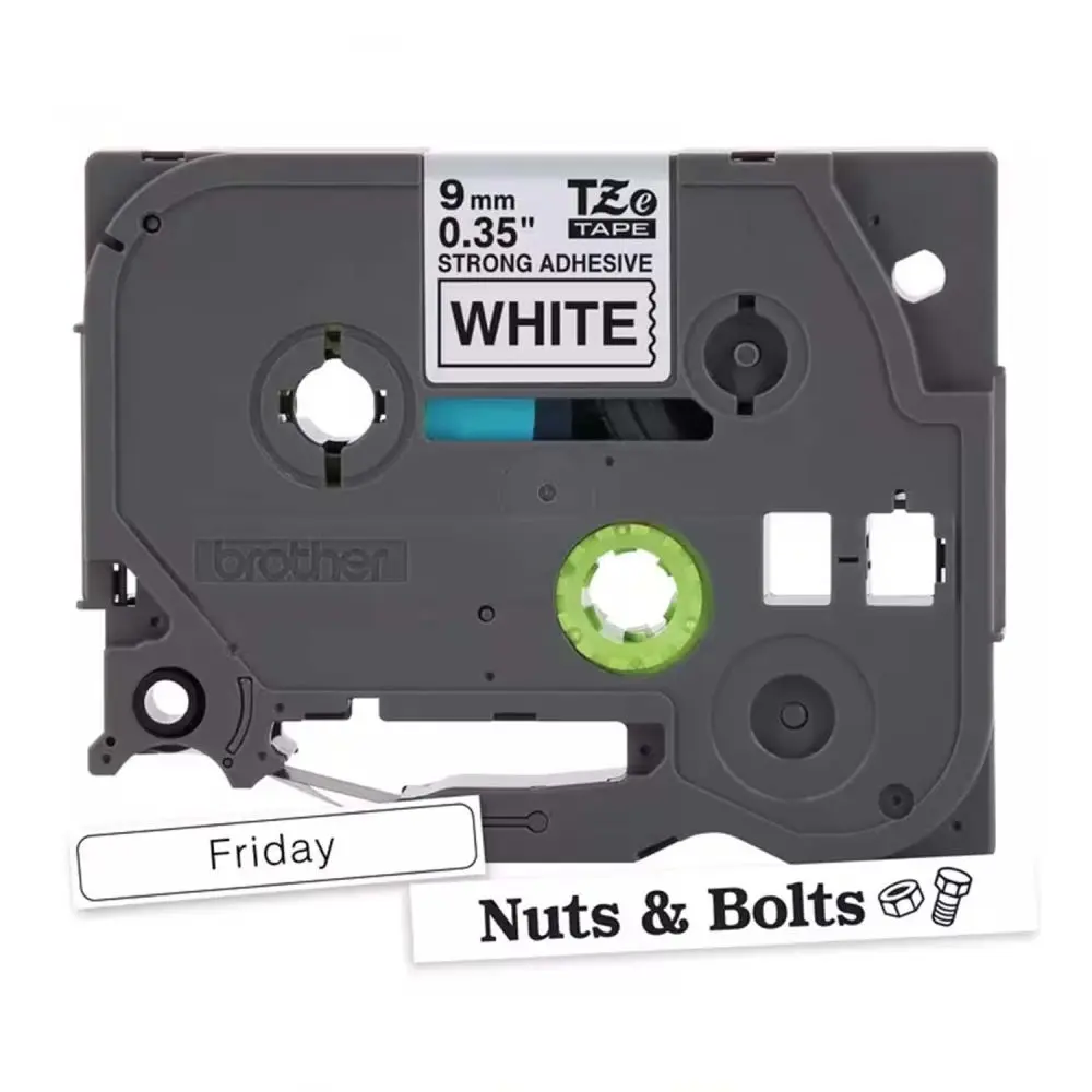 Brother TZeS221 P-Touch Tape, BLACK on WHITE, Extra Strong 3/8''