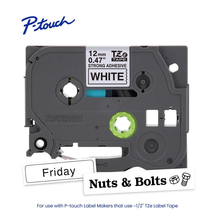Brother TZeS231 P-Touch Tape, BLACK on WHITE, Extra Strong ½''