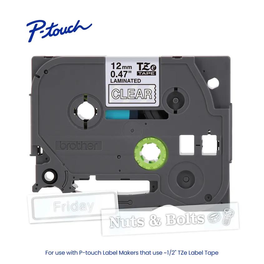 Brother TZeS135 P-Touch Tape, WHITE on CLEAR, Extra Strong ½''